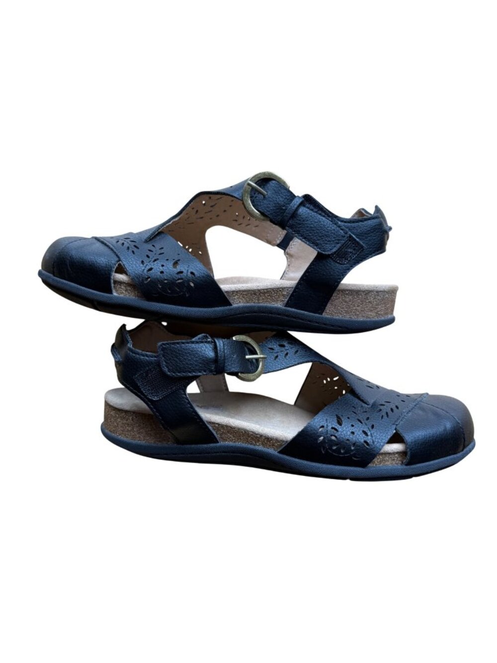 Earth Origins Women's Maryjane Sandals 7.5M Black Laser Cut Closed Toe Comfort